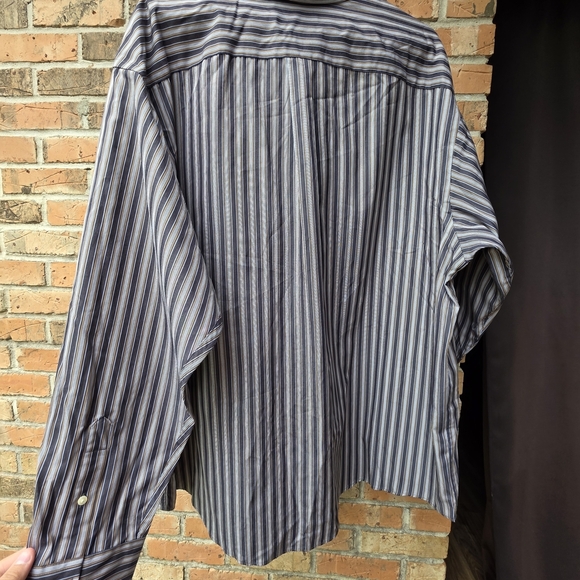Roundtree & Yorke Casual Striped Shirt - Navy and Charcoal - Picture 5 of 9
